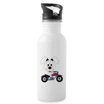 MOTORRAD - BIKER - HUND - KIND - BABY - TIER - Trinkflasche mit integriertem Trinkhalm - Weiß - Rechts