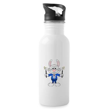 HASE - MAGIER - ZAUBERER - TIER - KIND - BABY - Trinkflasche mit integriertem Trinkhalm - Weiß - Rechts
