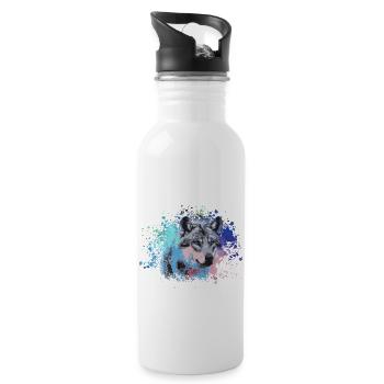wolf,dog, husky,dog,colorful,illustration - Water bottle with straw - white - Right