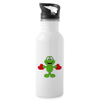LIEBE - LOVE - HERZEN - VERLIEBT - FROSCH - TIER - Trinkflasche mit integriertem Trinkhalm - Weiß - Rechts