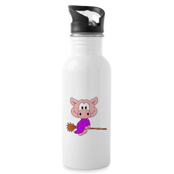 HEXE - HALLOWEEN - SCHWEIN - SAU - TIERISCH - Trinkflasche mit integriertem Trinkhalm - Weiß - Rechts