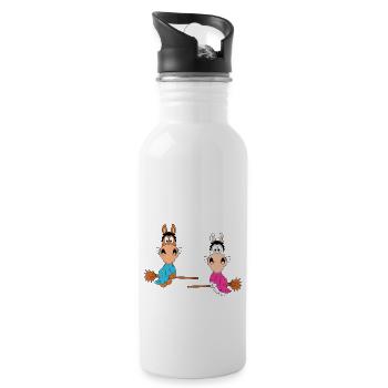 PFERDE - PONYS - HEXEN - HALLOWEEN - LIEBE - LOVE - Trinkflasche mit integriertem Trinkhalm - Weiß - Rechts