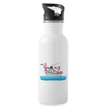 FLAMINGOS - BOOT - SCHIFF - LIEBE - SEEFAHRER - Trinkflasche mit integriertem Trinkhalm - Weiß - Rechts