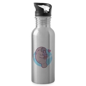 Süße Seekuh liebt es, Bubble Tea zu trinken - Trinkflasche mit integriertem Trinkhalm - Lightsilver - Rechts