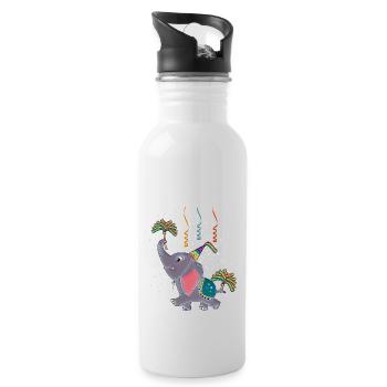 Geburtstags Elefant - Trinkflasche mit integriertem Trinkhalm - Weiß - Rechts