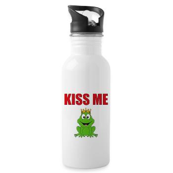 KISS ME - FROSCHKÖNIG - FROSCH - TIERISCH VERLIEBT - Trinkflasche mit integriertem Trinkhalm - Weiß - Rechts