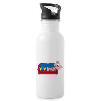 SCHWEIN - SOFA - WOCHENENDE - URLAUB - FERIEN - Trinkflasche mit integriertem Trinkhalm - Weiß - Rechts