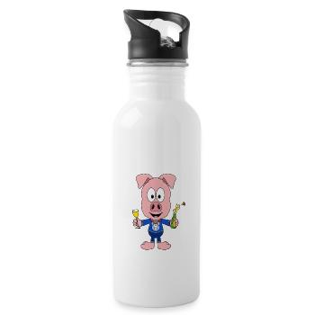 SCHWEIN - PARTY - SAU - TIERISCH - FEIERN - Trinkflasche mit integriertem Trinkhalm - Weiß - Rechts
