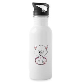KATZE - KATER - SEILSPRINGEN - KIND - BABY - Trinkflasche mit integriertem Trinkhalm - Weiß - Rechts