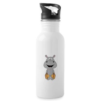 NILPFERD - KOFFER - REISE - URLAUB - AUSWANDERER - Trinkflasche mit integriertem Trinkhalm - Weiß - Rechts