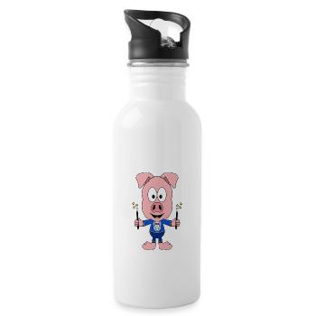 SCHWEIN - ZAUBERER - ZAUBERN - TIER - KIND - BABY - Trinkflasche mit integriertem Trinkhalm - Weiß - Rechts