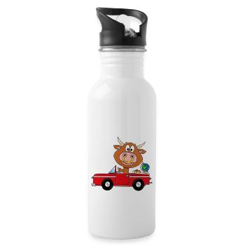 BULLE - RIND - STIER - KUH - WELTENBUMMLER - AUTO - Trinkflasche mit integriertem Trinkhalm - Weiß - Rechts