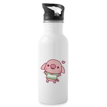 Mignon petit cochon en t-shirt vert - Gourde avec paille intégrée - blanc - Droite