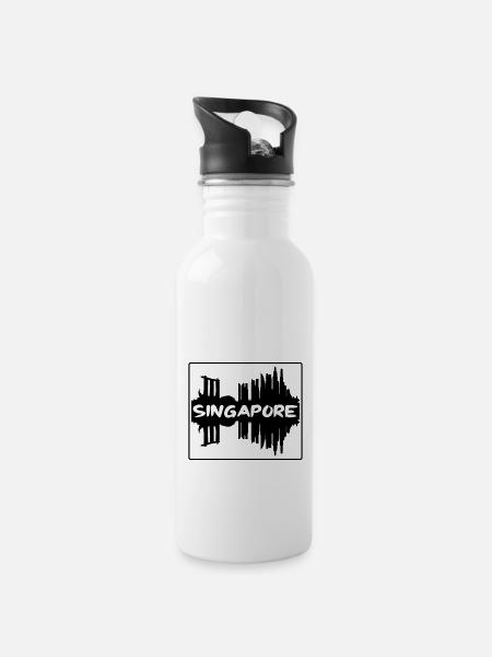 Singapour Singapour Skyline Silhouette Souv de voyage - Gourde avec paille intégrée - blanc