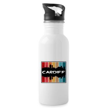 Cardiff Wales Skyline Silhouette Reisesouvenir - Trinkflasche mit integriertem Trinkhalm - Weiß - Rechts