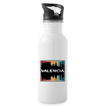Valencia Spain Skyline Silhouette Travel Souvenir - Water bottle with straw - white - Right