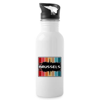 Brussels Belgium Skyline Silhouette Travel Souveni - Water bottle with straw - white - Right