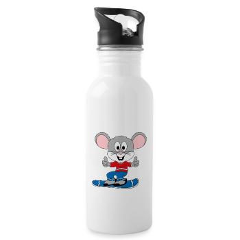 MAUS - SNOWBOARD - WINTERSPORT - TIER - Trinkflasche mit integriertem Trinkhalm - Weiß - Rechts
