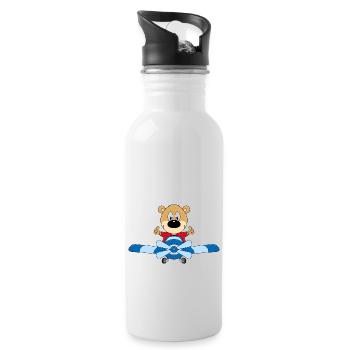 TEDDY - BÄR - TEDDYBÄR - FLUGZEUG - PILOT - Trinkflasche mit integriertem Trinkhalm - Weiß - Rechts