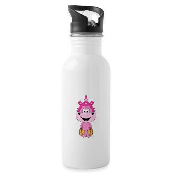 EINHORN - KOFFER - REISE - URLAUB - FERIEN - Trinkflasche mit integriertem Trinkhalm - Weiß - Rechts