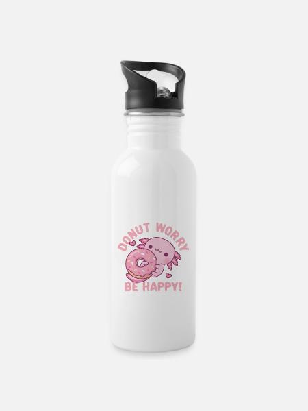 Cute Axolotl Donut Worry Be Happy Funny Quote - Drikkeflaske med integreret sugerør - hvid