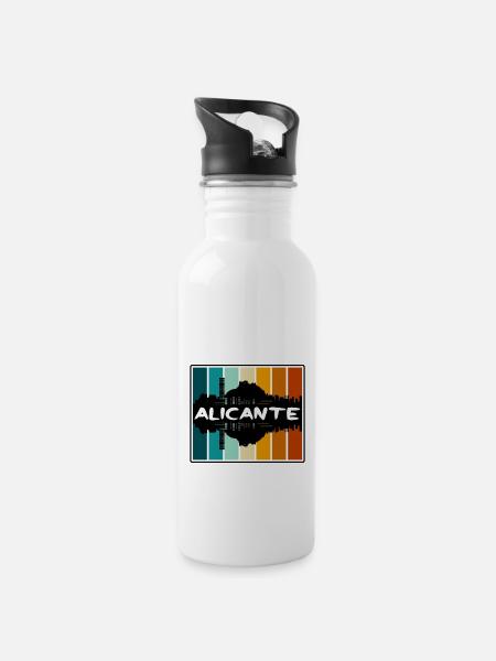 Alicante Espagne Skyline Silhouette Voyage Souvenir - Gourde avec paille intégrée - blanc
