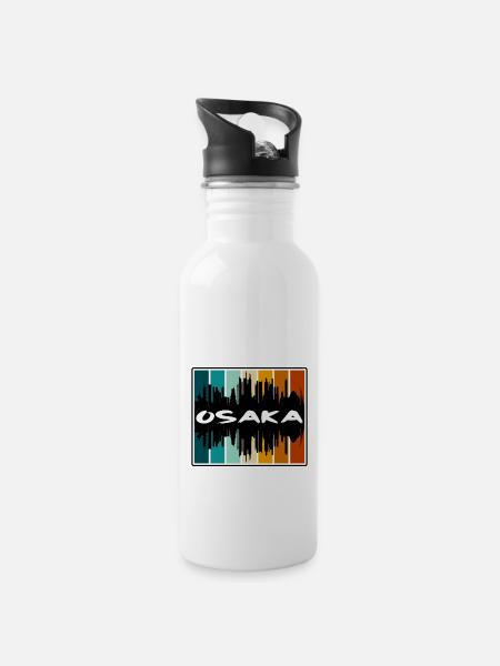 Osaka Japan Skyline Silhouette Reise Souvenir - Trinkflasche mit integriertem Trinkhalm - Weiß