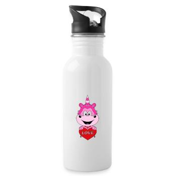 EINHORN - LIEBE - HERZ - LOVE - KIND - BABY - Trinkflasche mit integriertem Trinkhalm - Weiß - Rechts