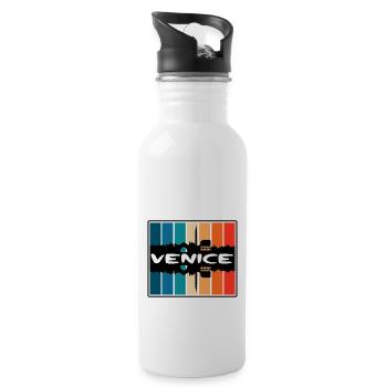 Venice Italy Skyline Silhouette Travel Souvenir - Water bottle with straw - white - Right