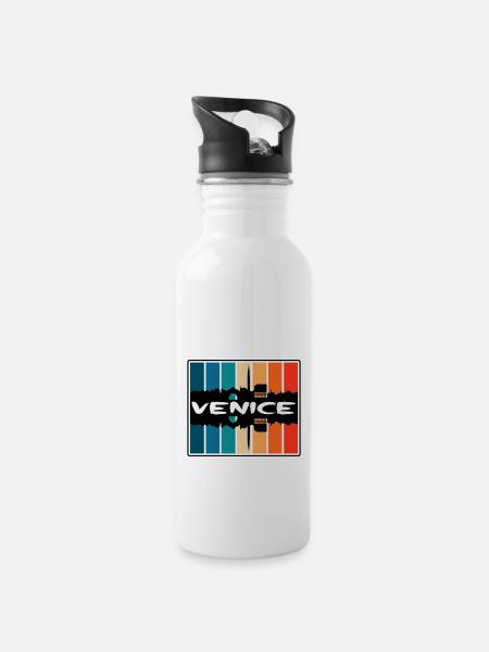 Venice Italy Skyline Silhouette Travel Souvenir - Water bottle with straw - white