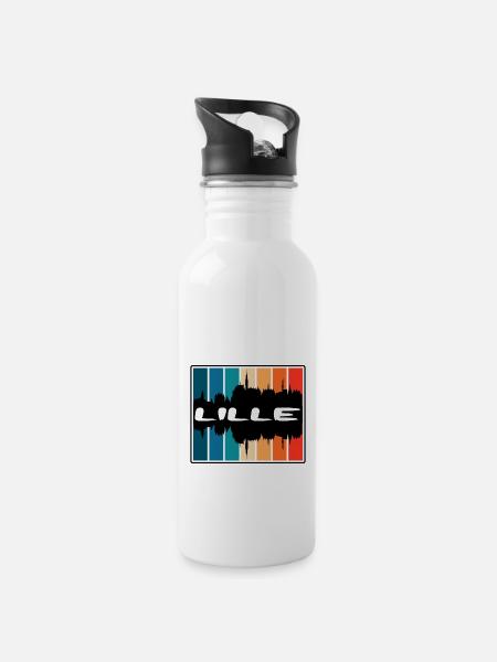 Lille France Skyline Silhouette Voyage Souvenir - Gourde avec paille intégrée - blanc