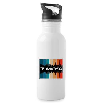 Tokyo Japan Skyline Silhouette Reisesouvenir - Trinkflasche mit integriertem Trinkhalm - Weiß - Rechts