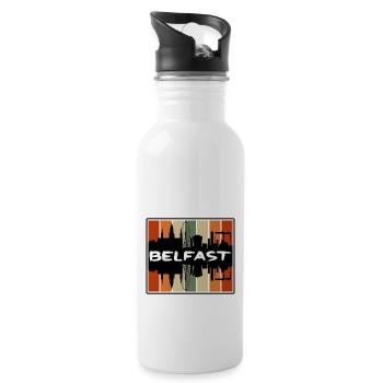 Belfast Northern Ireland Skyline Silhouette Travel - Water bottle with straw - white - Right