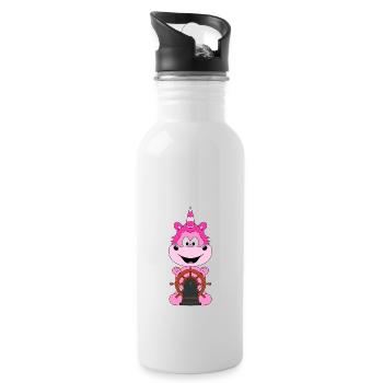EINHORN - KAPITÄN - BOOT - SCHIFF - SEEMANN - Trinkflasche mit integriertem Trinkhalm - Weiß - Rechts