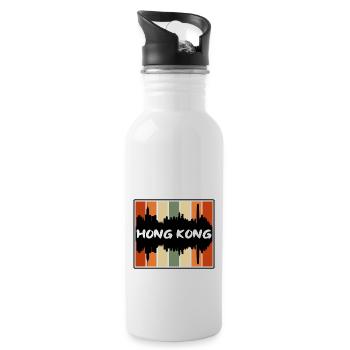 Hong Kong China Skyline Silhouette Reise Souvenir - Trinkflasche mit integriertem Trinkhalm - Weiß - Rechts