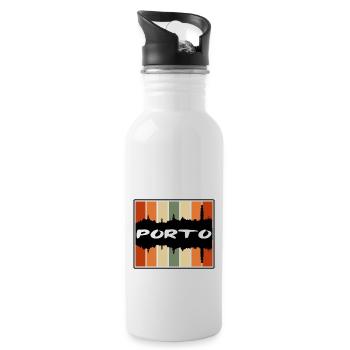 Porto Portugal Skyline Silhouette Travel Souvenir - Water bottle with straw - white - Right