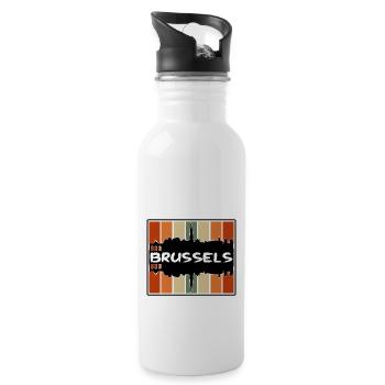 Brussels Belgium Skyline Silhouette Travel Souveni - Water bottle with straw - white - Right