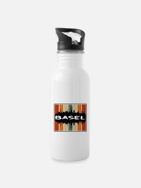 Basel Schweiz Skyline Silhouette Travel Souven - Trinkflasche mit integriertem Trinkhalm - Weiß