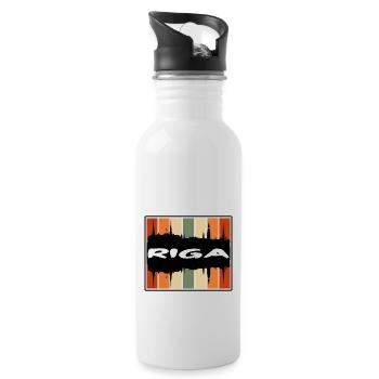 Riga Lettland Skyline Silhouette Reise Souvenir - Trinkflasche mit integriertem Trinkhalm - Weiß - Rechts