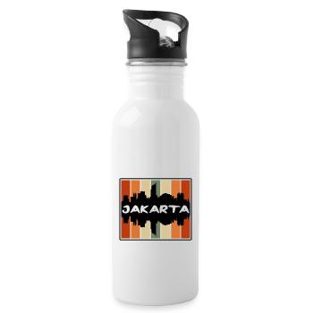 Jakarta Indonesia Skyline Silhouette Travel Souven - Water bottle with straw - white - Right
