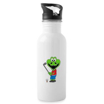 KROKODIL - GOLF - GOLFER - SPORT - TIER - Trinkflasche mit integriertem Trinkhalm - Weiß - Rechts