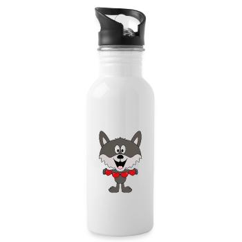 WOLF - LIEBE - LOVE - TIER - TIERISCH - VERLIEBT - Trinkflasche mit integriertem Trinkhalm - Weiß - Rechts