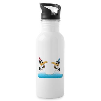 PINGUINE - EIS - TIERE - WINTER - LIEBE - LOVE - Trinkflasche mit integriertem Trinkhalm - Weiß - Rechts