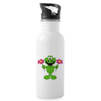 KROKODIL - BLUMEN - TIER - LIEBE - LOVE - TIERISCH - Trinkflasche mit integriertem Trinkhalm - Weiß - Rechts
