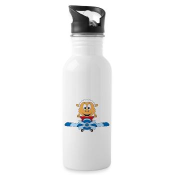 SCHAF - FLUGZEUG - FLIEGEN - PILOT - TIER - Trinkflasche mit integriertem Trinkhalm - Weiß - Rechts