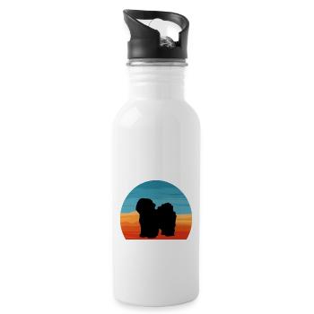 Bolognese Hundeliebhaber Silhouette Vintage Sonnenuntergang - Trinkflasche mit integriertem Trinkhalm - Weiß - Rechts
