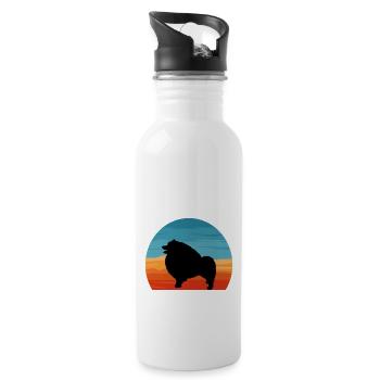 Keeshond Hundeliebhaber Silhouette Vintage Sonnenuntergang - Trinkflasche mit integriertem Trinkhalm - Weiß - Rechts