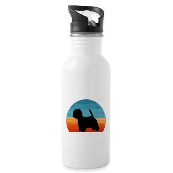 Westie Dog Lover Silhouette Vintage Sunset - Water bottle with straw - white - Right