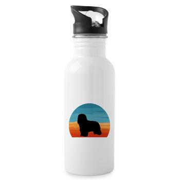 Briard Dog Lover Silhouette Vintage Sunset - Water bottle with straw - white - Right