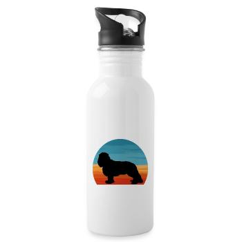 King Charles Hundeliebhaber Silhouette Vintage Sonnenuntergang - Trinkflasche mit integriertem Trinkhalm - Weiß - Rechts